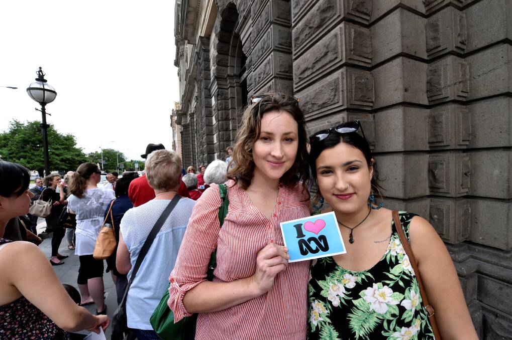 Protesters: Sakia Vicol and Sabine Paglialonga at the protest.
PICTURE: JEREMY BANNSITER