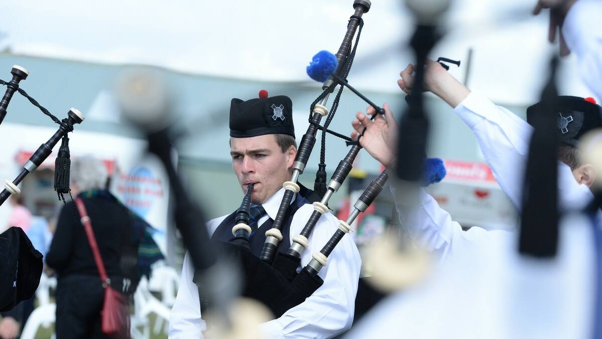 James Dey (Knox Grammar Pipes and Drums) - Australian Pipe Band Championships at Eureka Stadium. Picture Kate Healy 