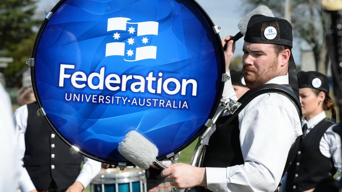 Nathan Keane (Federation University) - Australian Pipe Band Championships at Eureka Stadium. Picture Kate Healy 