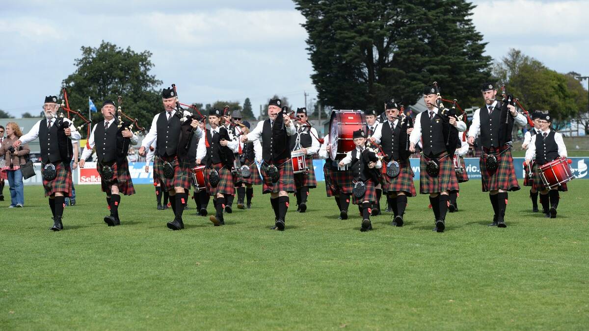 City of Melbourne Highland Pipe Band - Australian Pipe Band Championships at Eureka Stadium. Picture Kate Healy 