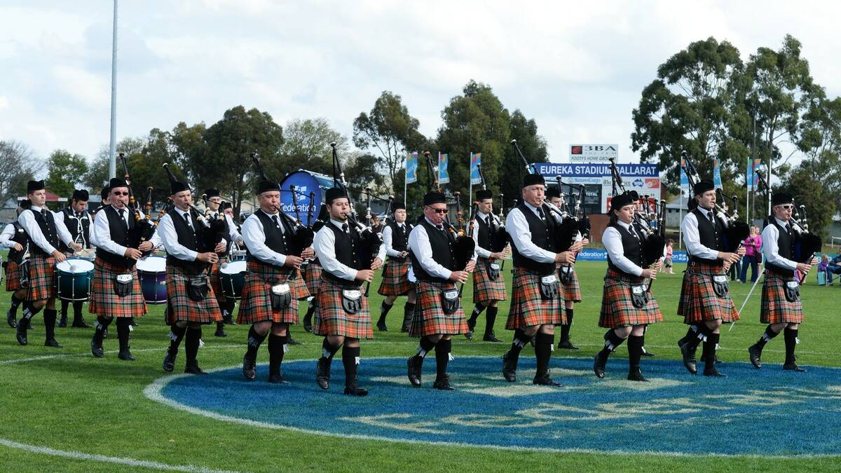 Federation University Pipe Band - Australian Pipe Band Championships at Eureka Stadium. Picture Kate Healy 