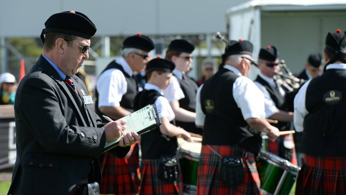 Jim Baxter a judge from New Zealand - Australian Pipe Band Championships at Eureka Stadium. Picture Kate Healy 