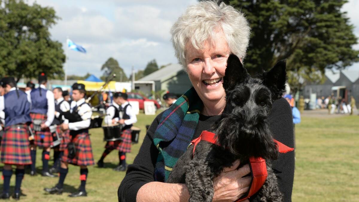 Ann Johns and Maggie - Australian Pipe Band Championships at Eureka Stadium. Picture Kate Healy 