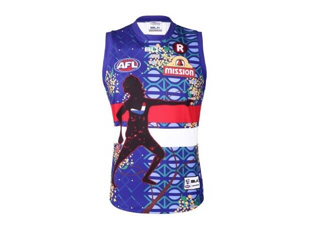 The Western Bulldogs jumper was designed by The Pitcha Makin' Fellas.
