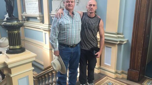 Abuse survivors Gerard Morrow (left) and Tim Lane (right) in Ballarat. Photo: Konrad Marshall.