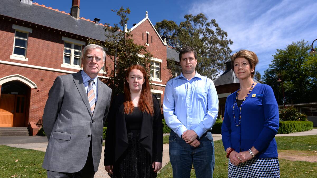 Ballarat Grammar School principal Stephen Higgs, National Union of Students national womens' officer Georgia Kennelly, University of Melbourne Graduate Student Association president Jim Smith and Ballarat Grammar School head of careers Karin Miller oppose the federal government's higher education bill.
Picture: ADAM TRAFFORD