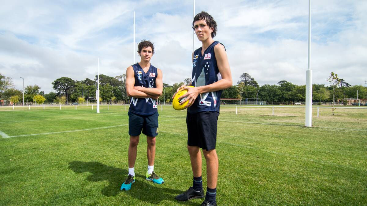 CHOSEN: Aiden Domic and Nathan Hucker have been selected in the Victoria Aboriginal Kickstart Under-15 football squad. PICTURE: DYLAN BURNS