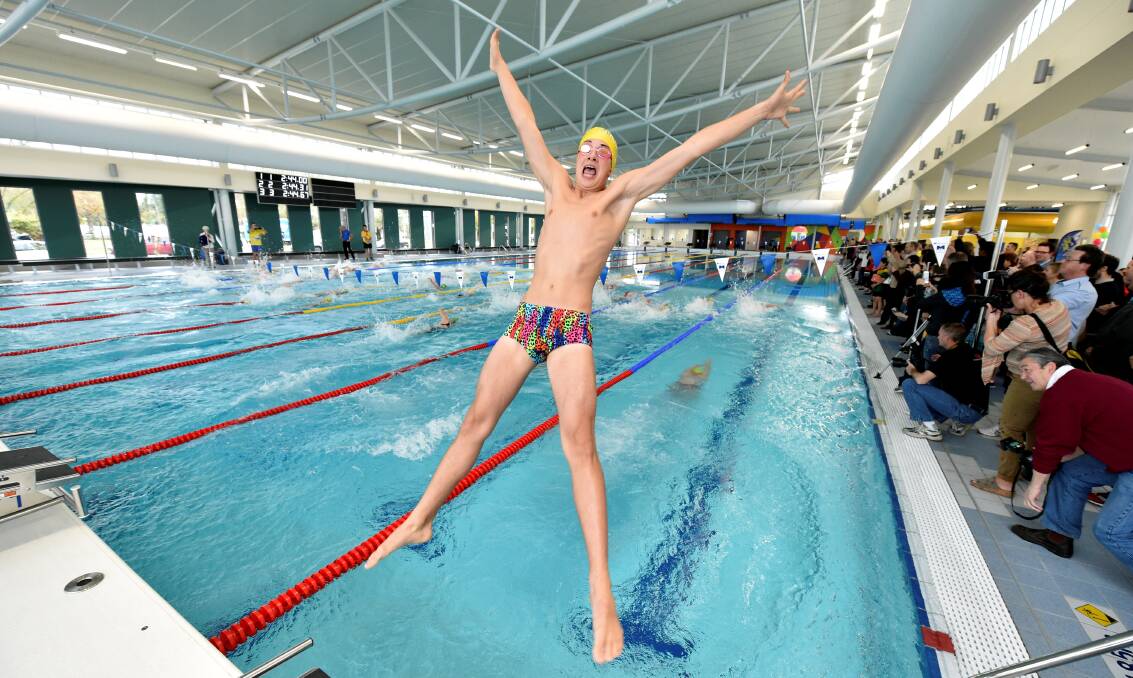 Nick Gilbert from Ballarat Gold Swim club celebrates the opening in style. PICTURE: Jeremy Bannister      