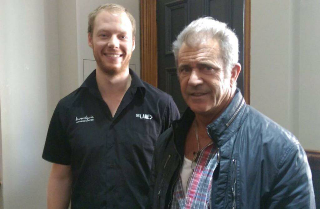 Ballarat's Lochie Whitaker pictured with Mel Gibson. PICTURE: THE GEORGE/TWITTER