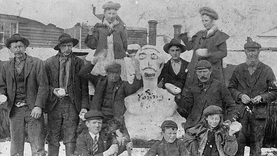 Men with a snowman in 1902. PICTURE: MUSEUM VICTORIA