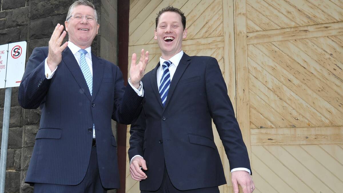 Premier Denis Napthine, left, and mayor Joshua Morris during a tour of the Ballarat Railway Station earlier this year. PICTURE: LACHLAN BENCE