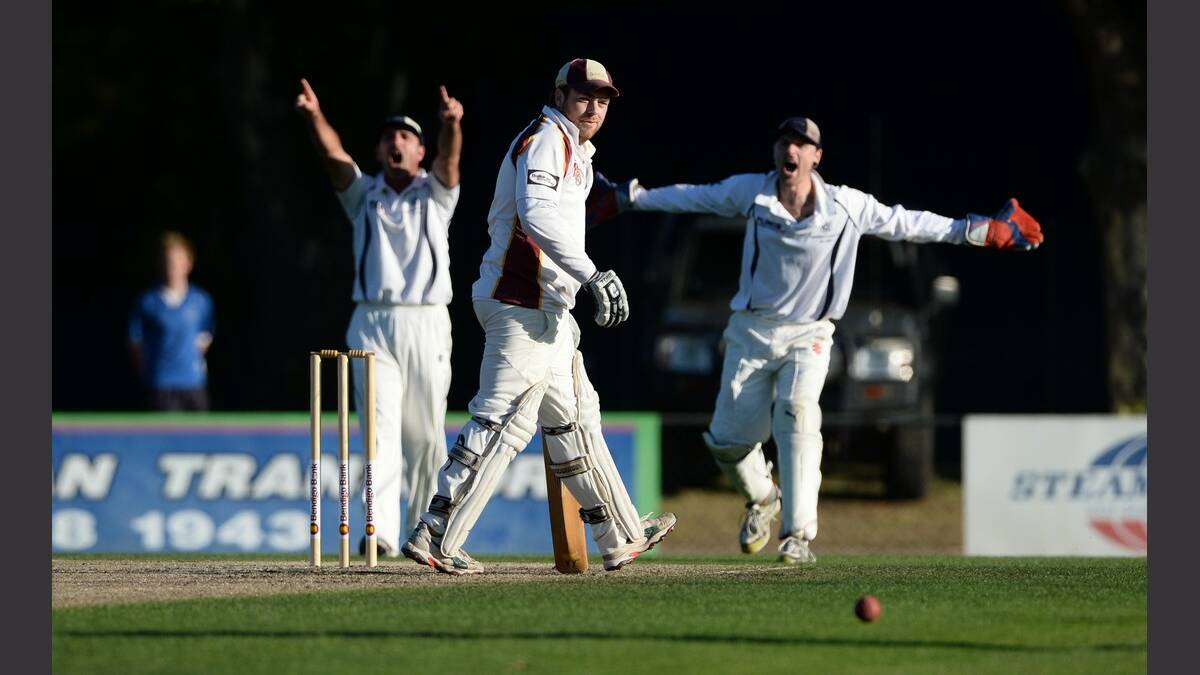 Day 3 - Paull Jeffrey, Les Sandwith - Mt. Clear appeal unsuccesfully for a Tim Knowles - Brown Hill LBW.PIC: ADAM TRAFFORD 