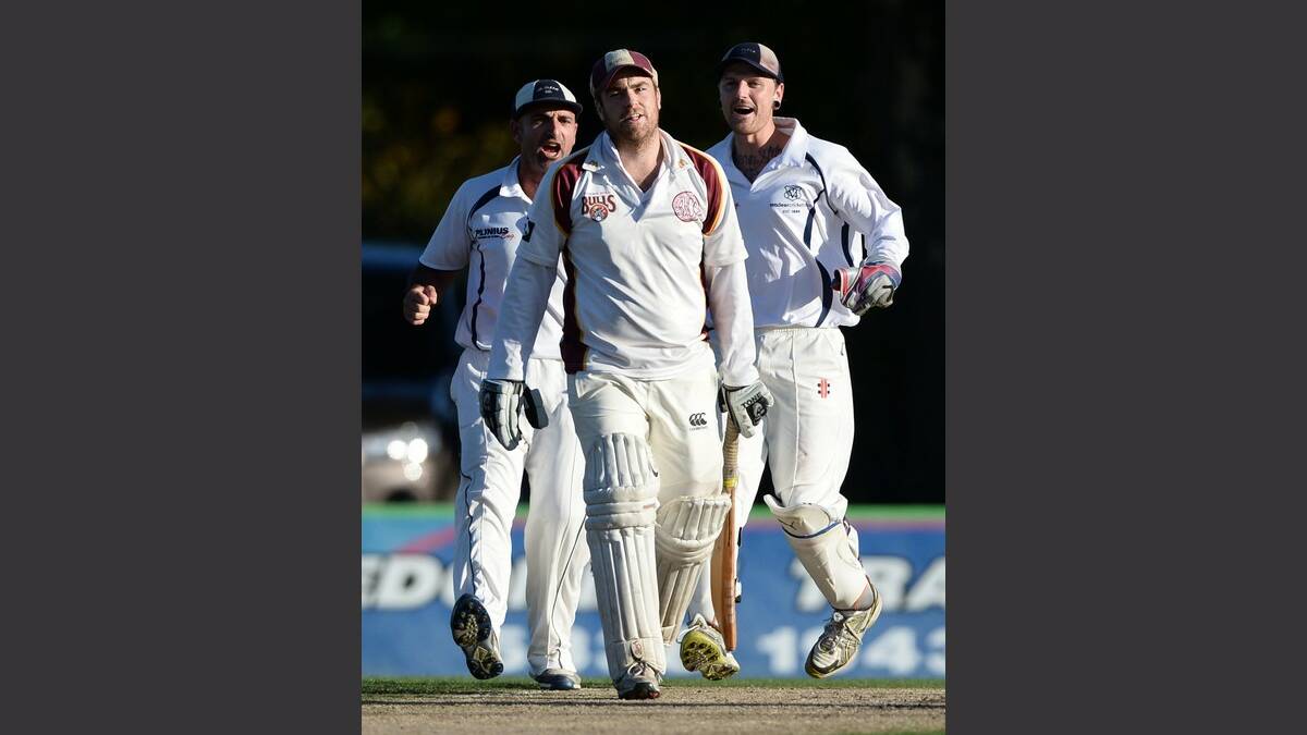 Day 3 - Paull Jeffrey, Les Sandwith - Mt. Clear send Tim Knowles - Brown Hill on his way after an LBW. PIC: ADAM TRAFFORD 