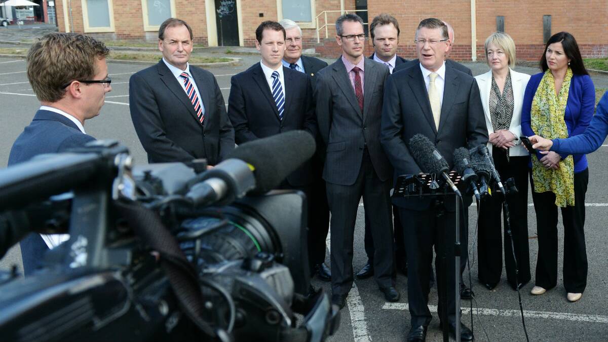 Premier Denis Napthine making the VicRoads announcement in Ballarat on Sunday. PICTURE: KATE HEALY