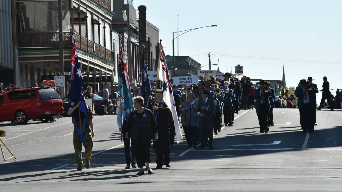 The Ballarat Anzac Day march from the RSL to the Cenotaph. PICTURE: JEREMY BANNISTER