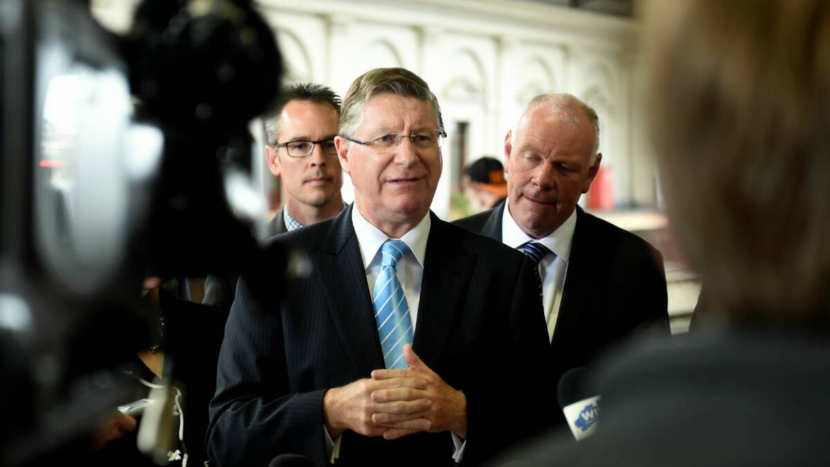 Premier Denis Napthine at Ballarat Railway Station today to announce free wi-fi on trains. PICTURE: LACHLAN BENCE