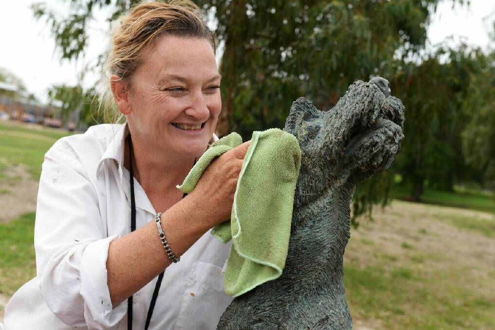 M.A.D.E public art coordinator Julie Collins with the statue of Wee Jock. PICTURE: KATE HEALY