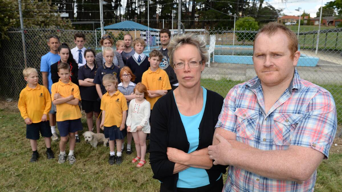 Polly Walters and Troy Cheeseman lead a community revolt over the Black Hill pool closure. Picture: KATE HEALY