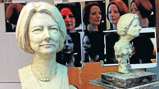 The bust of Julia Gillard while it was being made by artist and cartoonist Peter Nicholson. 