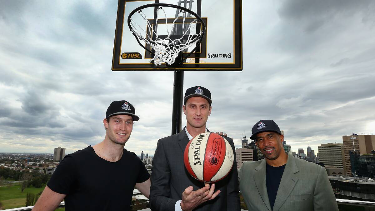  Basketballer Mark Worthington poses with Melbourne United coaches Chris Anstey and Darryl McDonald. Ballarat Pride could draw inspiration from the Melbourne Tigers’ rebranding this week for a fresh start in the VNL. PICTURE: GETTY IMAGES