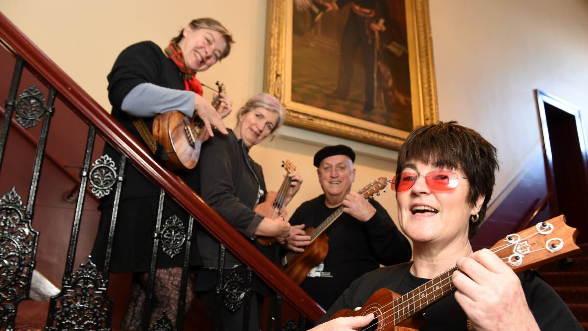 Ballarat Ukulele Kollective members Giselle Lestrange, Christine Hickson, Darryl Button and Vickie-Maree Barnett are set for the Festival of Slow Music. PICTURE: LACHLAN BENCE