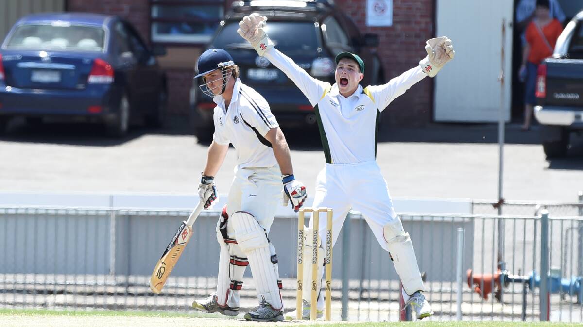 Ballarat-Redan wicketkeeper Billy Jones appeals for the wicket of key North Ballarat batsman Jakob Tidyman. Ballarat-Redan had a comfortable win to stay in touch with competition leaders. PICTURE: LACHLAN BENCE