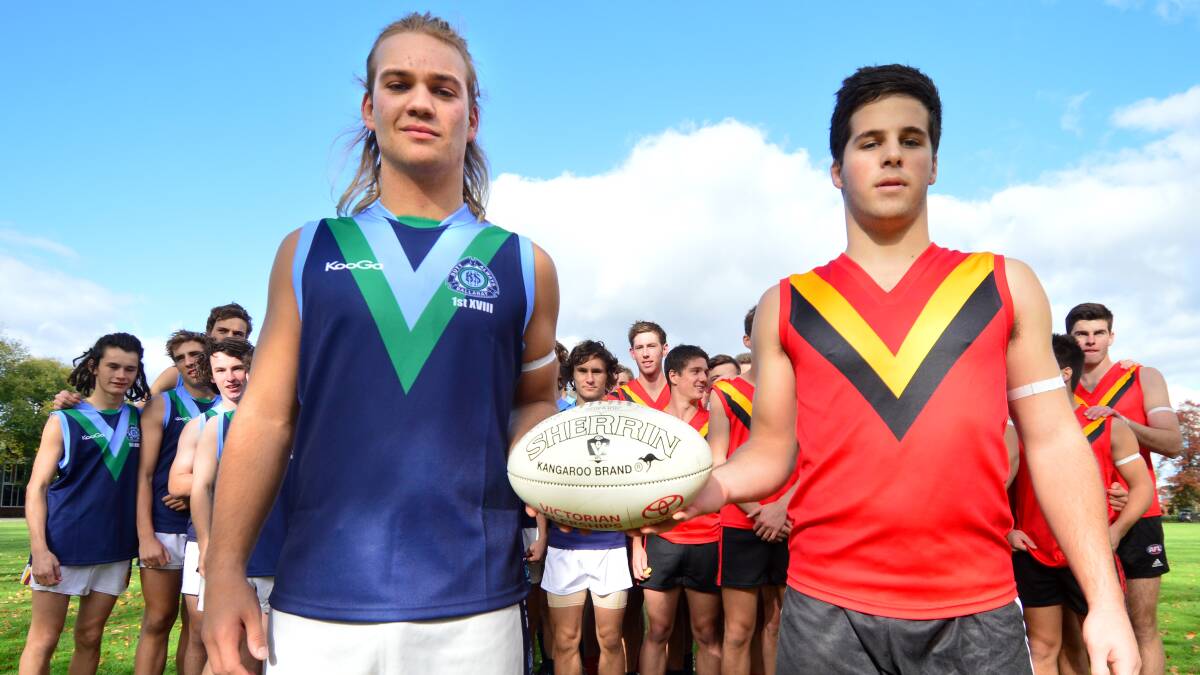 Ballarat High School and Clarendon College, led by Nic Holding and Matt Davidson, come together to play each other in the annual White Ribbon footy match. PICTURE: Dylan Burns