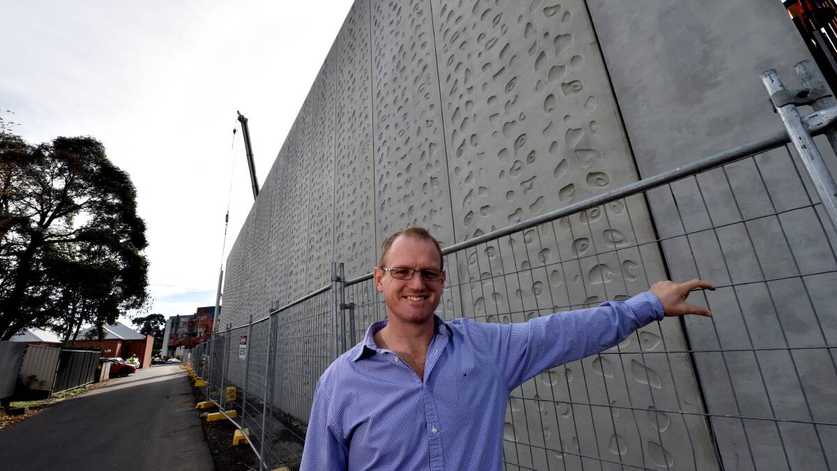 Gerard Kennedy, manager for Ballarat Base Hospital’s capital building projects, in front of one of the walls for the hospital’s new car park. PICTURE: JEREMY BANNISTER 