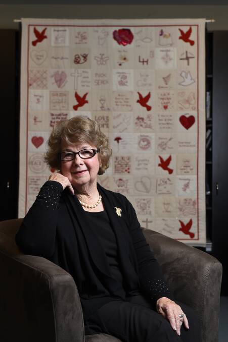 Quilt-maker Beryl Andersen with the Quilt of Hope. PICTURE: JUSTIN WHITELOCK