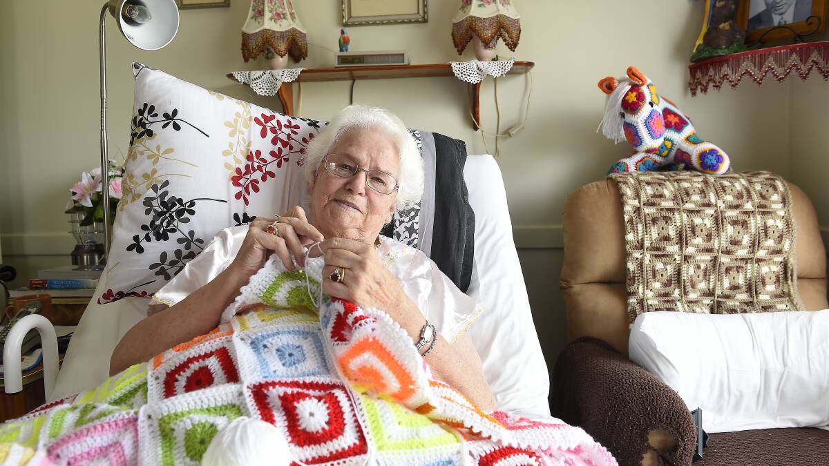 Dimphina Van Dain is crocheting for hospice care in Ballarat and the Royal Flying Doctor Service. PICTURE: JUSTIN WHITELOCK	