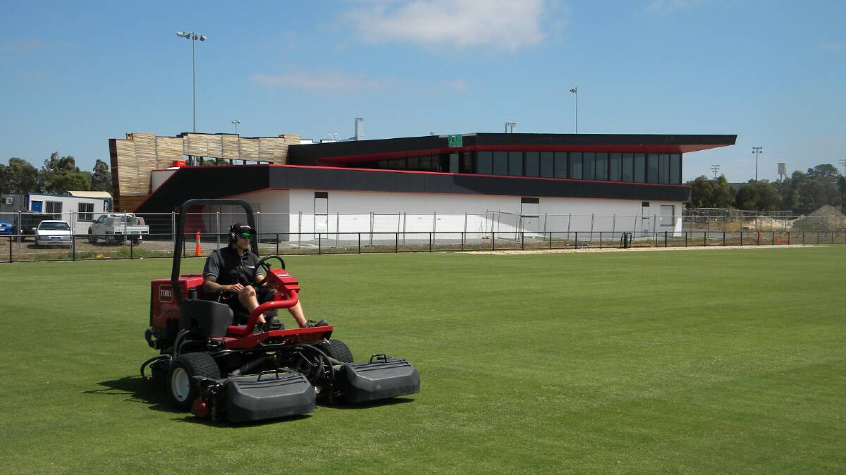  The new pitch being mown earlier this year.