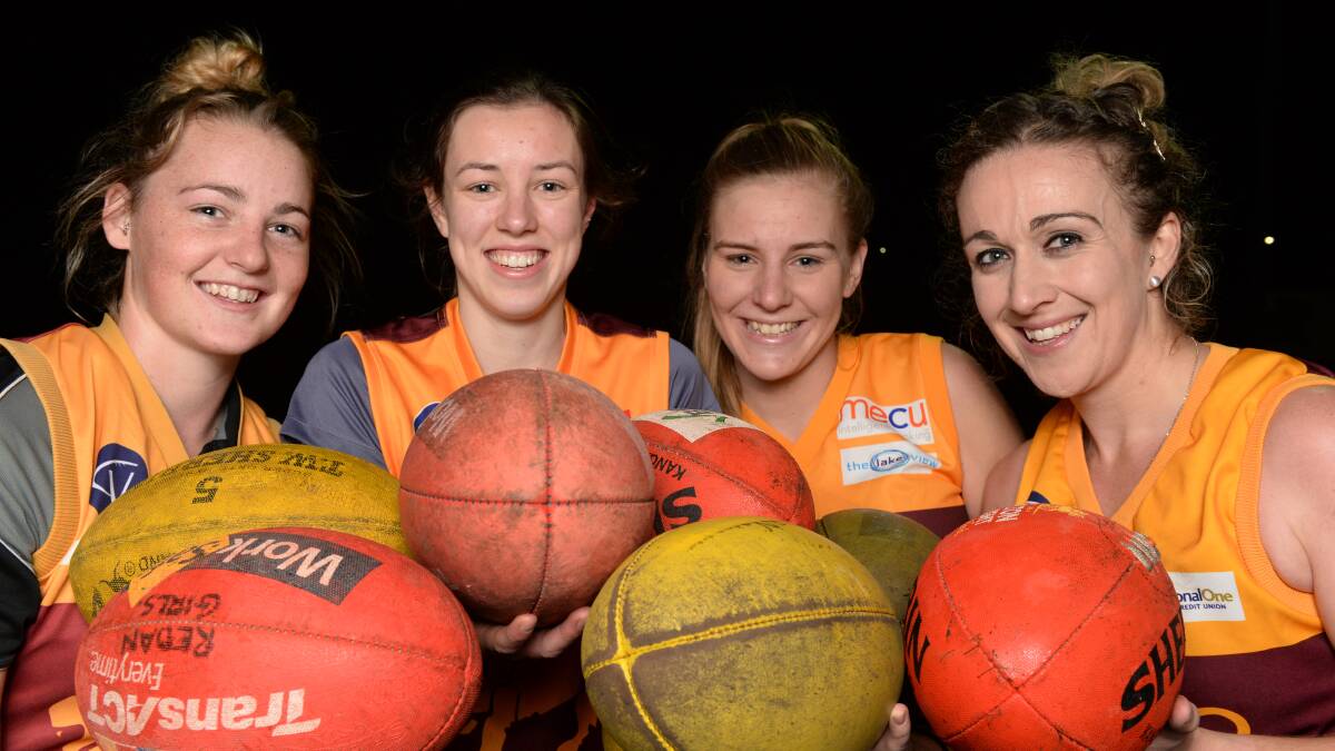 Nicole Hildebrand, Ingrid Duffy, Alexa Madden and Melinda Sands are set to pull on the boots for Redan’s newly formed senior women’s football team. PICTURE: KATE HEALY
