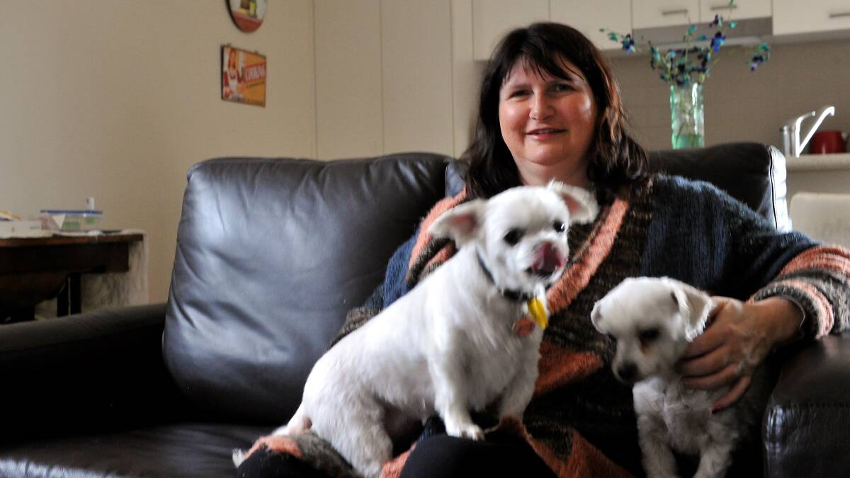 Stroke survivor Janet Kennedy at home with her dogs.

picture: JEREMY BANNISTER