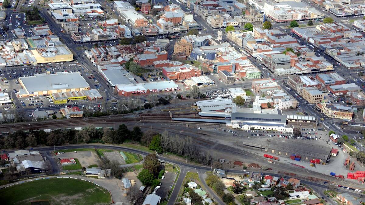 Aerial shot of Ballarat Train Station. Picture: Lachlan Bence