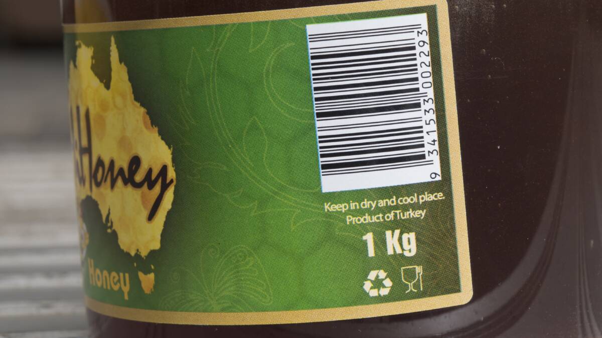 Product of Turkey. Hi Honey features a map of Australia on its green and gold label. PICTURE: Justin Whitelock