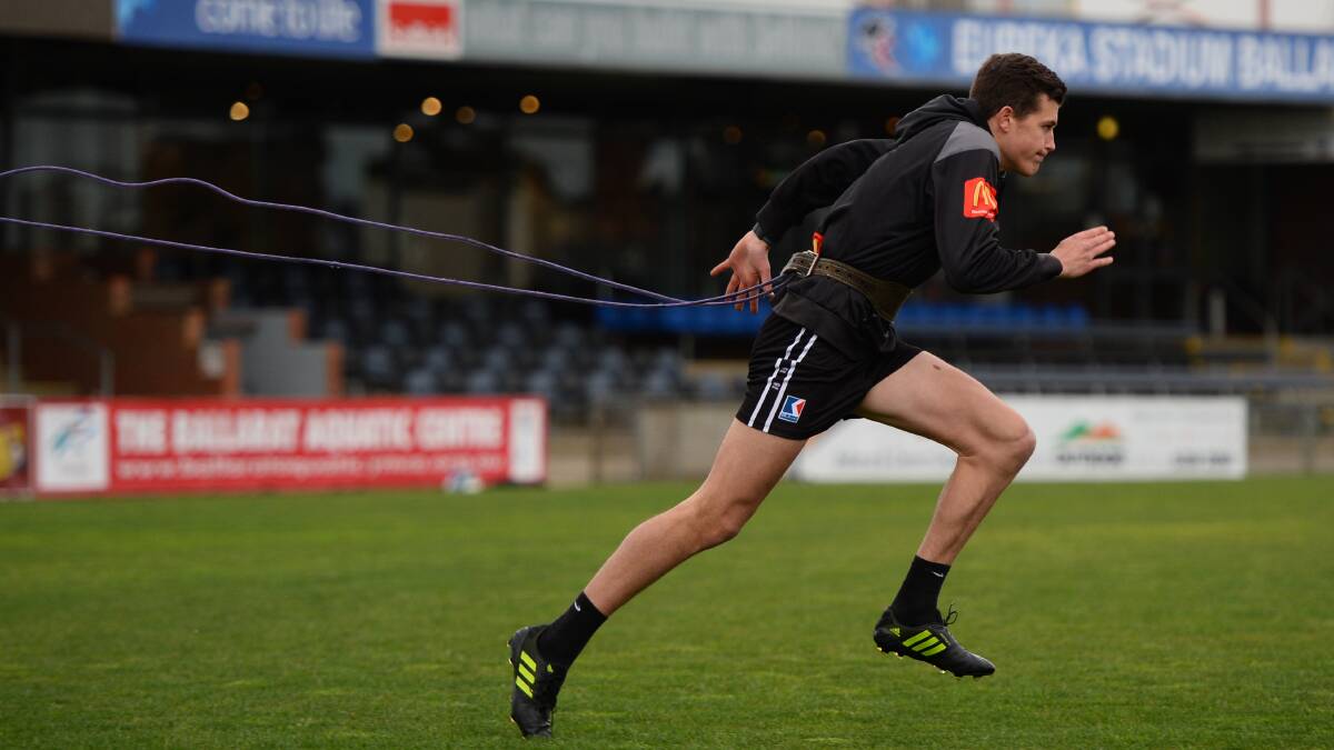 Rebel Rowan Marshall in sprint training preparation for AFL Combine. Photo: Adam Trafford.