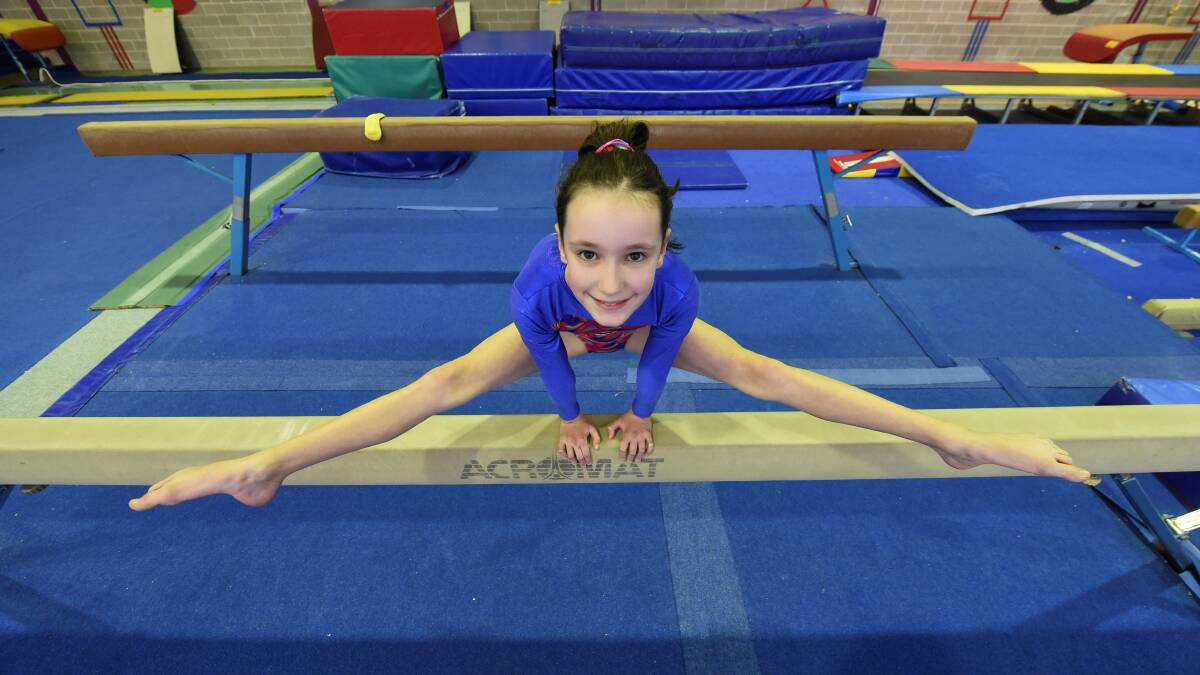 Ballarat gymnast Heidi Licheni, 11, practising on the beam. Photo: Lachlan Bence