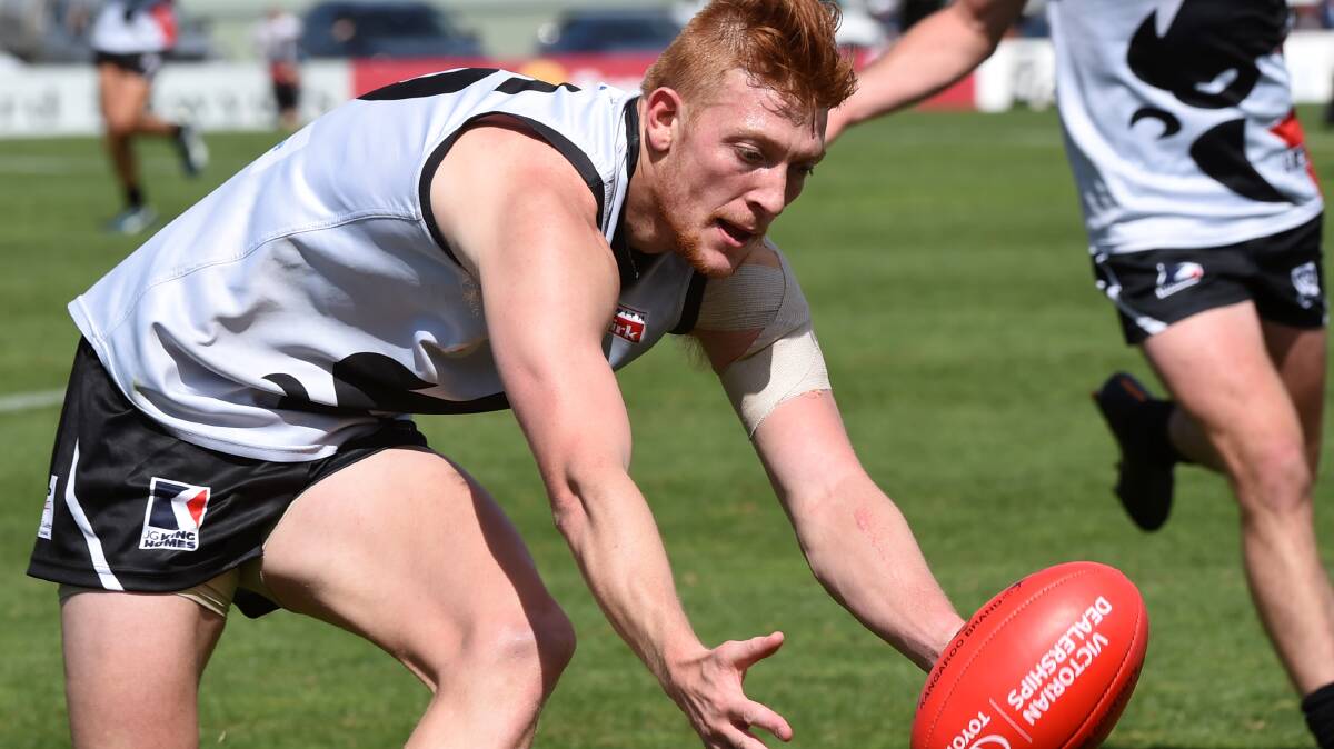 Rooster Andrew Boseley in action for the practice match at Eureka Stadium. Photo: Lachlan Bence.