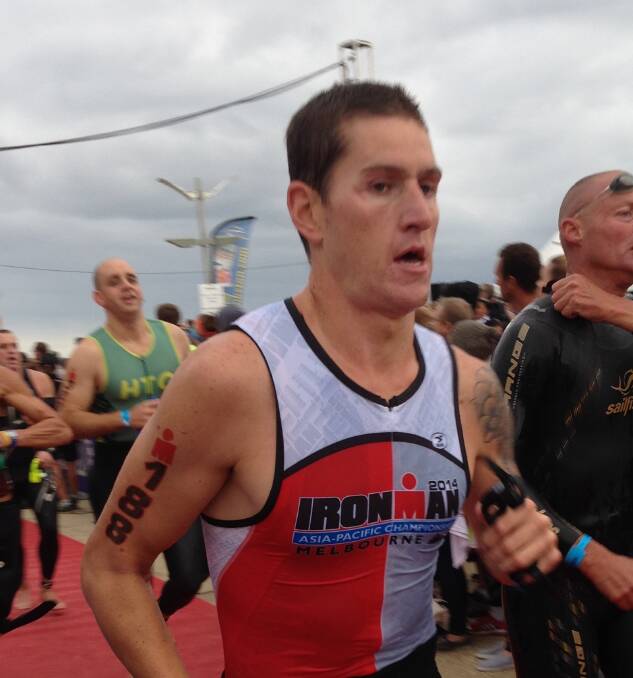 Ballarat man Cameron Larkin was struck by a car two weeks ago. He overcame his injuries to complete the gruelling Melbourne Ironman competition at the weekend.
