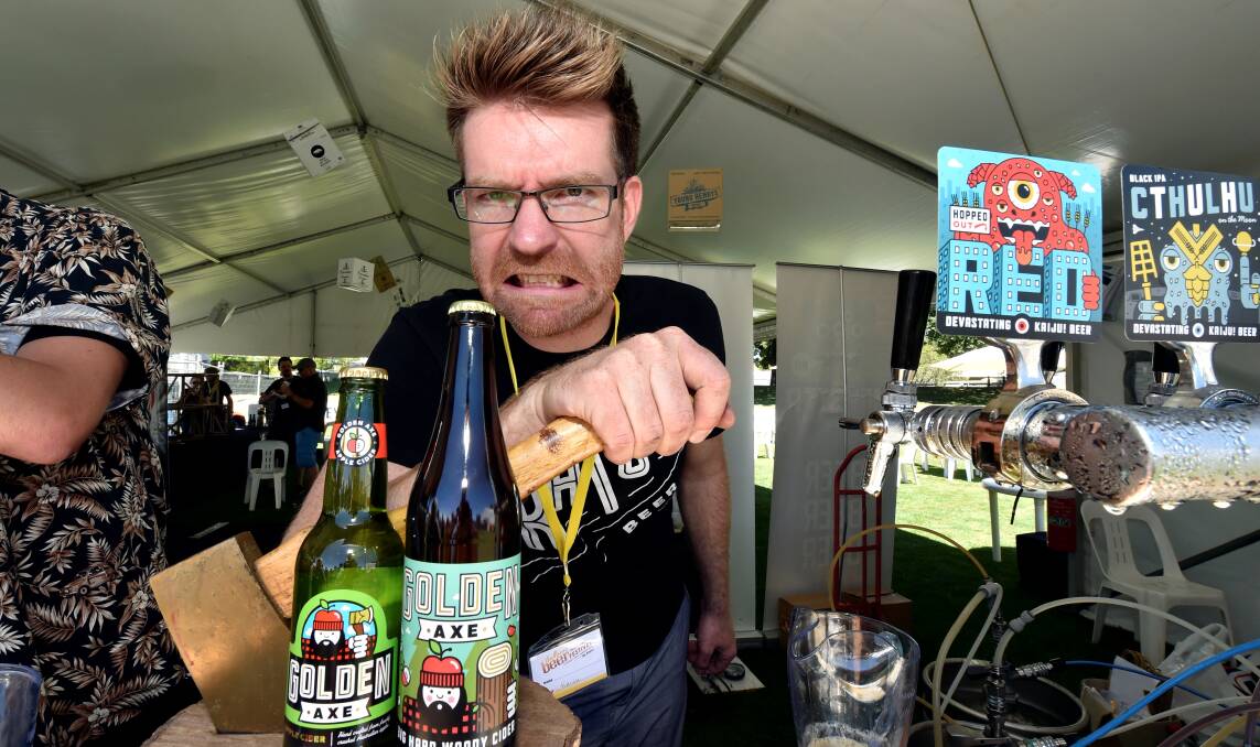 Callum Reeves with Golden Axe Cider from the Kaiju Brewery. PICTURE: JEREMY BANNISTER