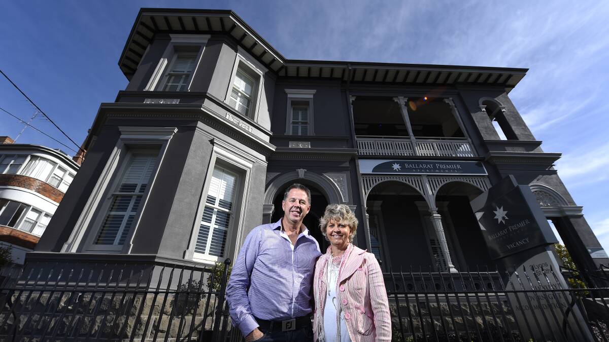 Ballarat Premier Apartments owners Danny and Nikki Quinlan outside their hotel on Lyons Street.