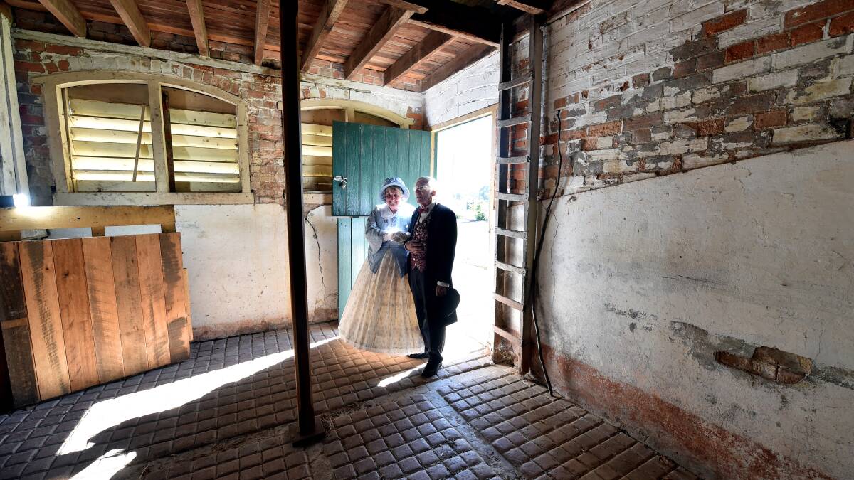 Woady Yaloak Historical Society president Bill Riches and secretary Pauline Riches in the 1859 stables in Smythesdale, which will feature in the Golden Plains Heritage Trail. 