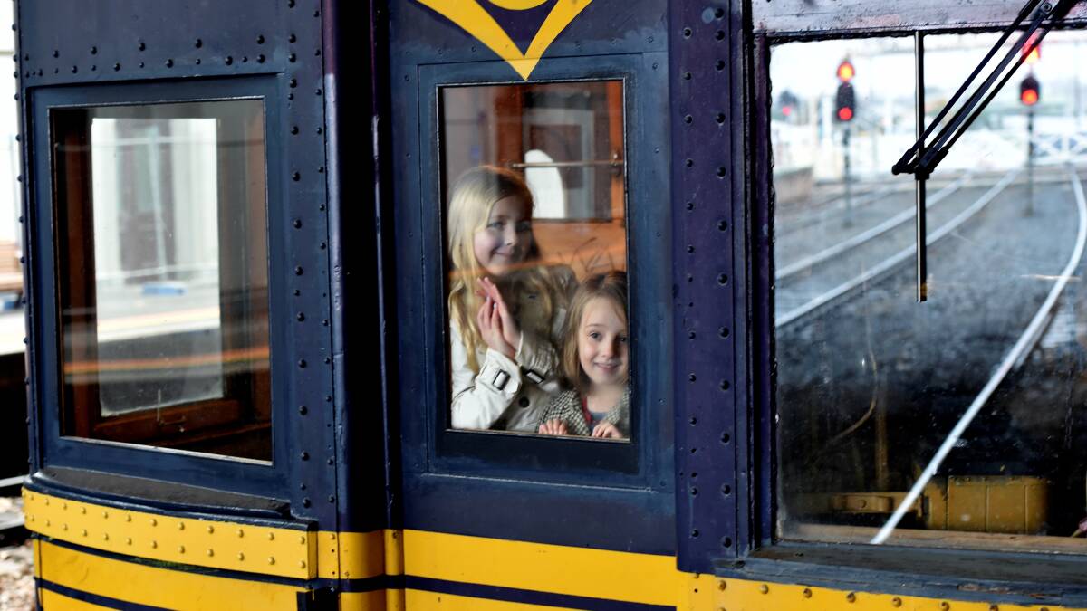 Urszula and Veronica Nowak enjoy the novelty of the old train.