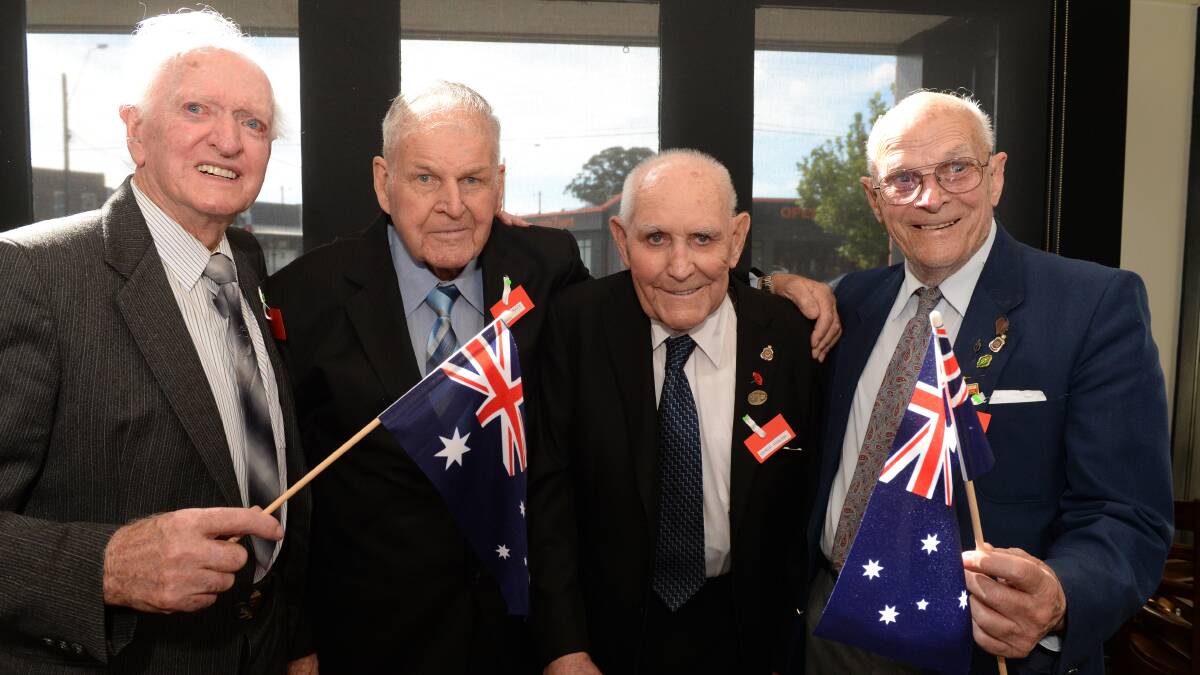 Enjoying the annual reunion of the 8th Battalion AIF, a Ballarat regiment, are long-time mates Jack Jacobs, Merv Solly, George Addlem and Stan Phillips.