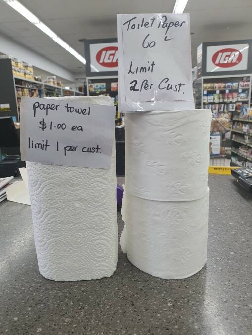Toilet paper is limited to two rolls per customer at the Hackett IGA. Picture: Jenna Price