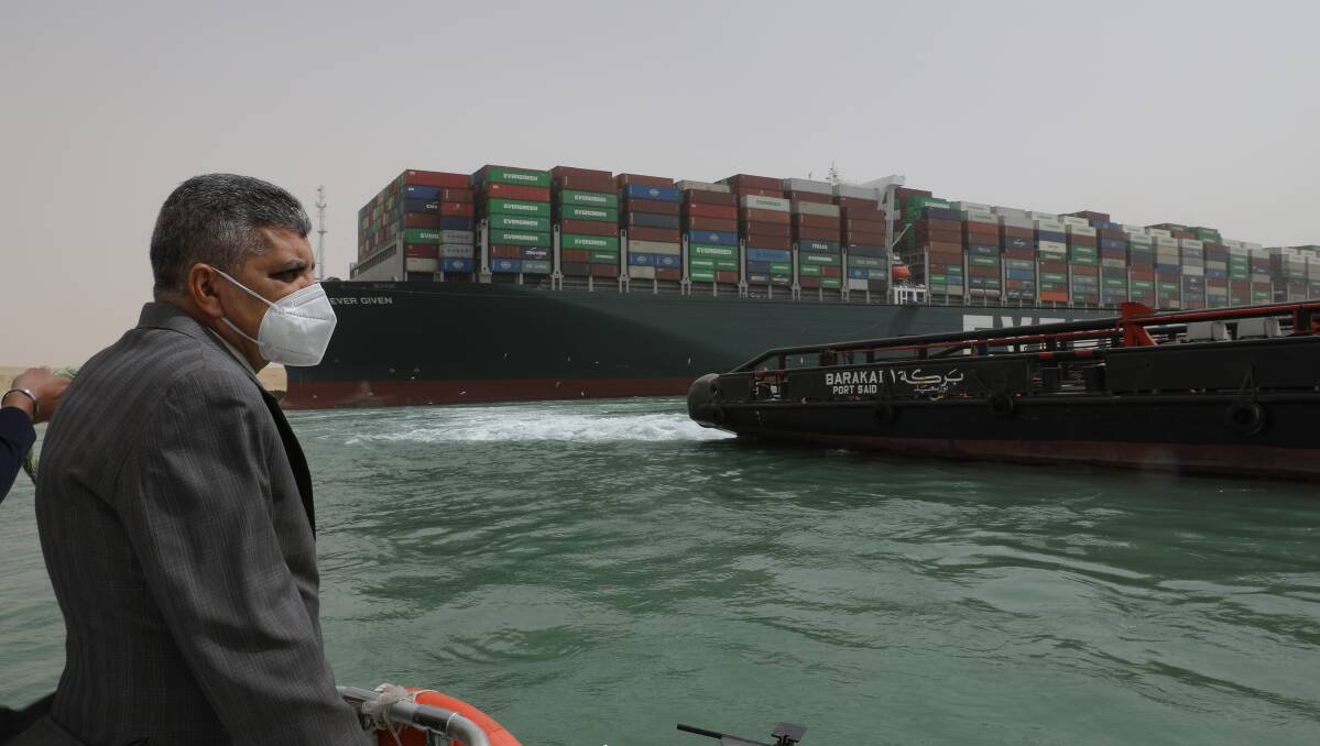 Container ship Ever Given is blocking the Suez Canal. Picture: Suez Canal Authority