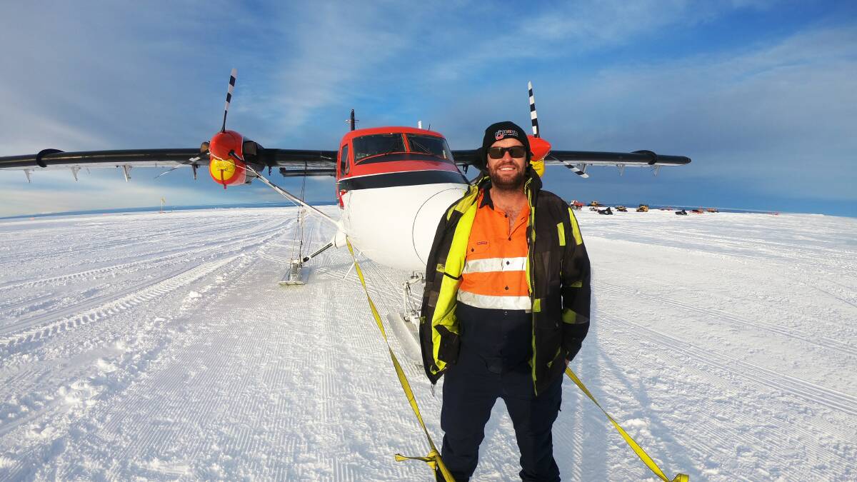 GROUND SUPPORT: Nathan Bourke is responsible for making sure aircraft can land and operate safely on the icy Antarctic tundra. Picture: Nathan Bourke/Australian Antarctic Division​