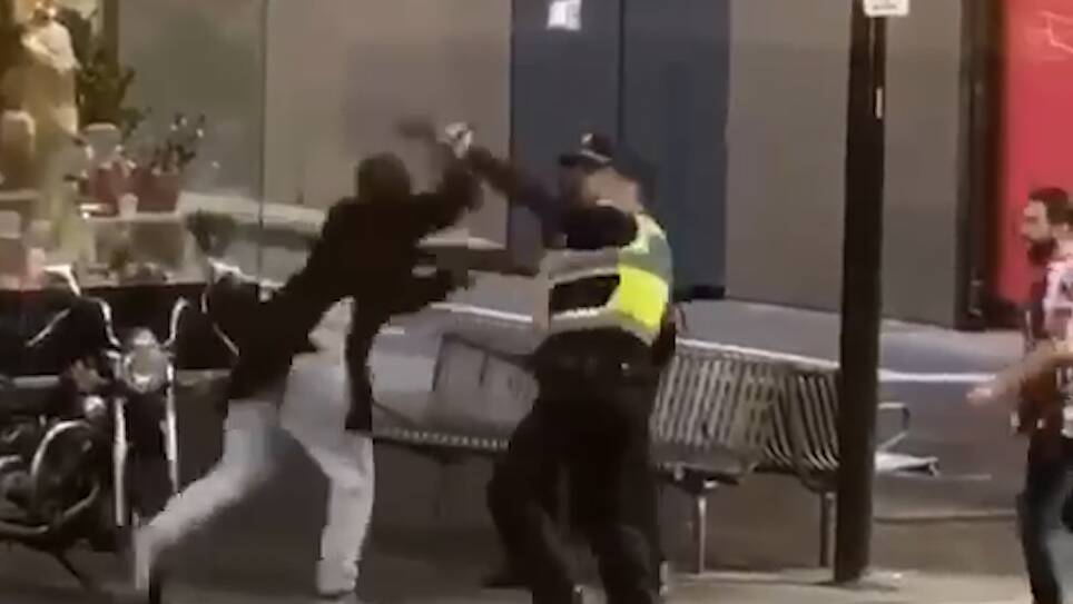 The lone terrorist appears to lunge at police