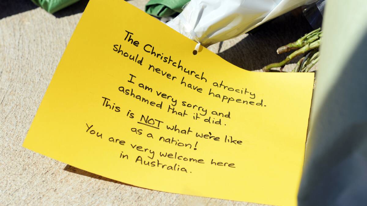 Flowers and messages left at the Ballarat mosque