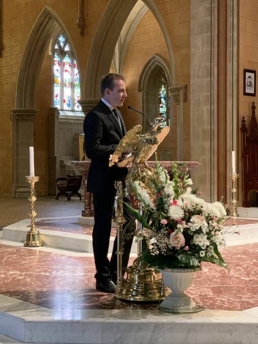 Czech organist Pavel Kohout addresses the audience at St Patrick's Cathedral. Picture: David Berry 